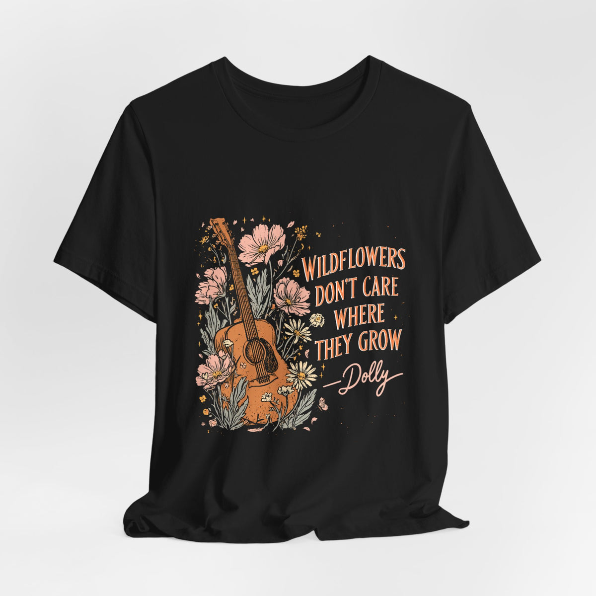 Wildflowers Don't Care Guitar Tee — Floral Boho Music T-Shirt