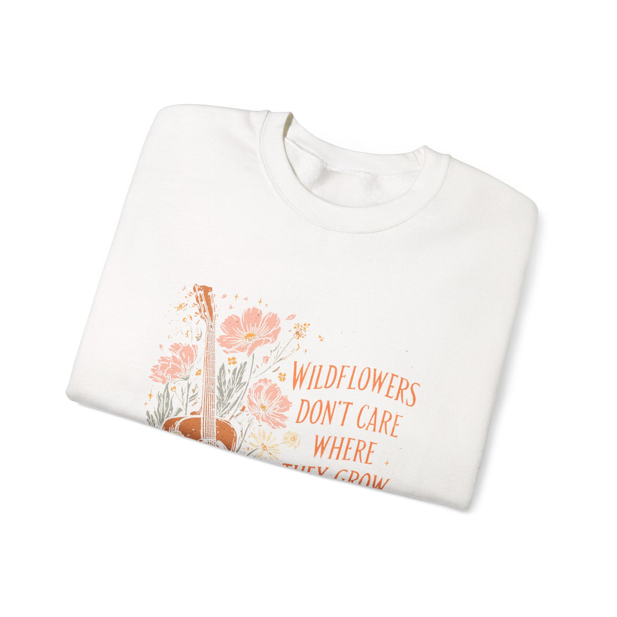 Crewneck Sweatshirt — Wildflowers Don’t Care Where They Grow Floral Guitar Graphic