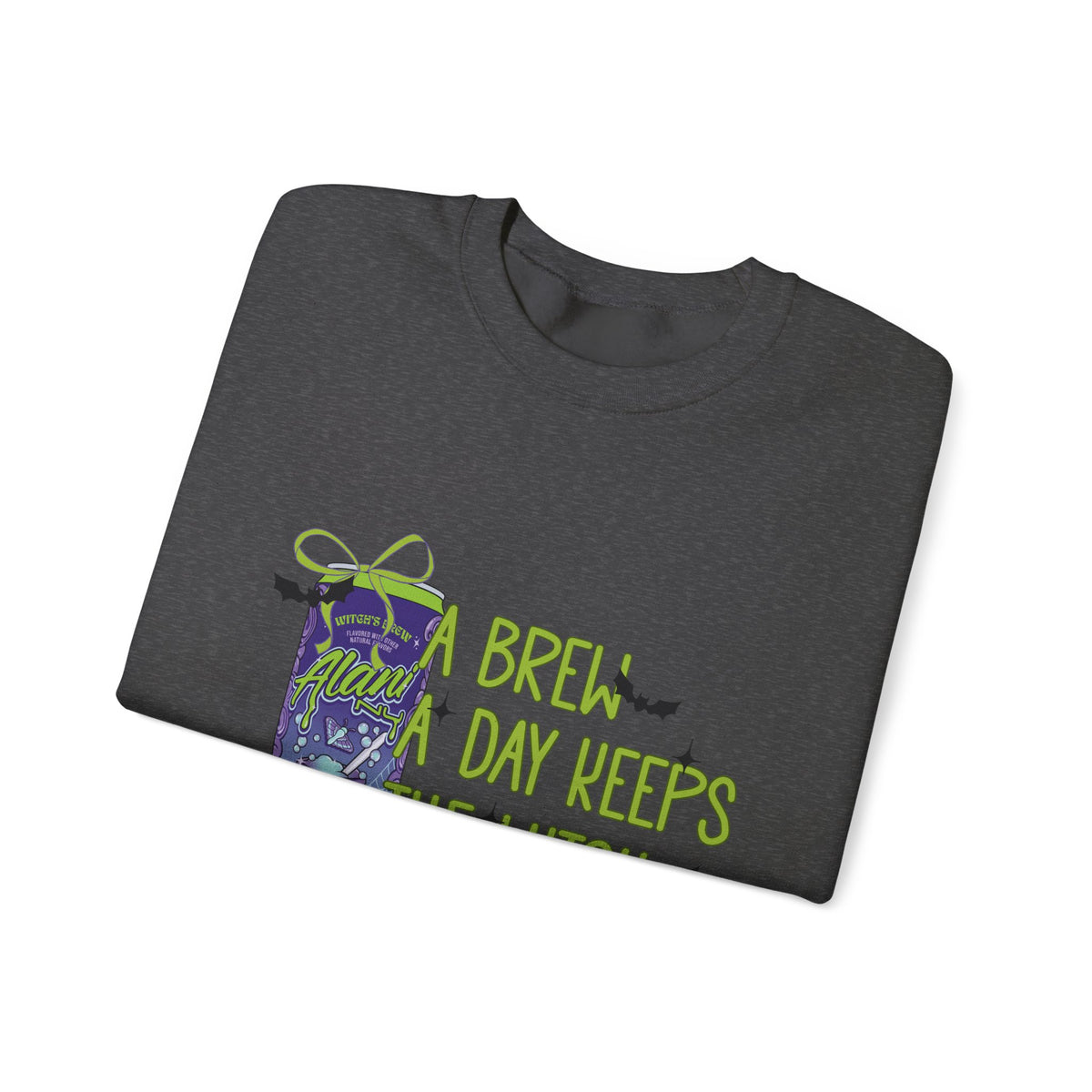 Crewneck Sweatshirt — "Brew Day Keeps the Witch Away" Halloween Coffee Witch Pullover