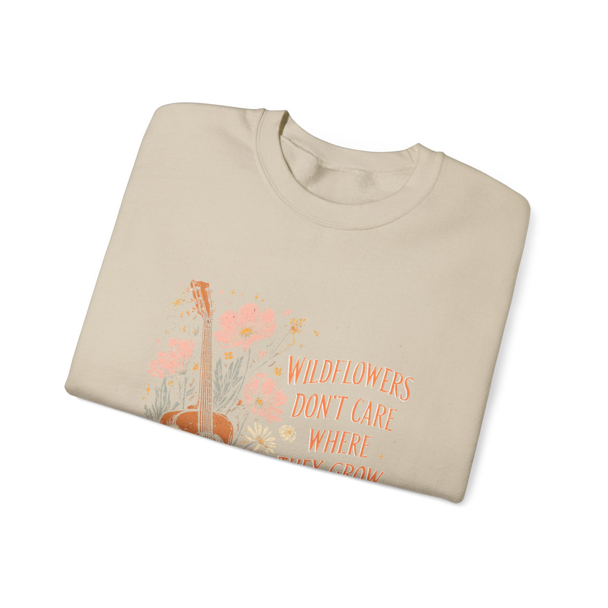 Crewneck Sweatshirt — Wildflowers Don’t Care Where They Grow Floral Guitar Graphic