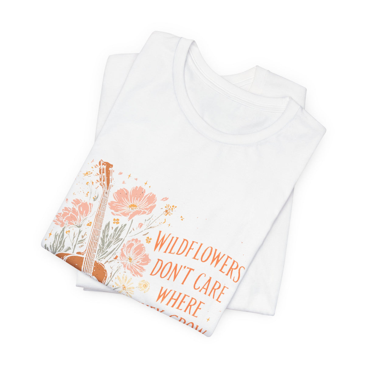 Wildflowers Don't Care Guitar Tee — Floral Boho Music T-Shirt
