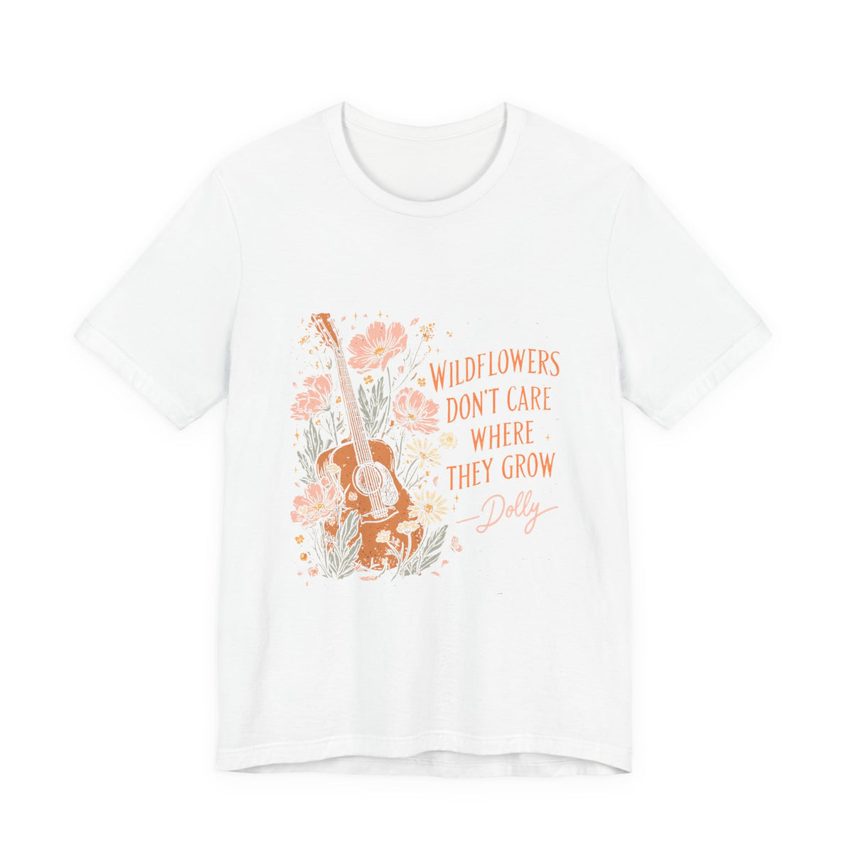 Wildflowers Don't Care Guitar Tee — Floral Boho Music T-Shirt