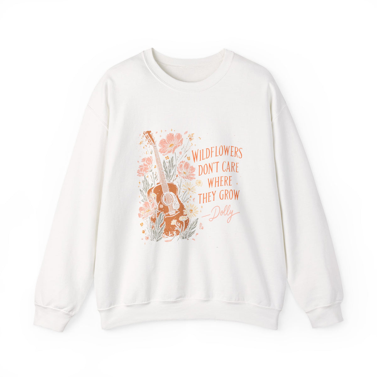 Crewneck Sweatshirt — Wildflowers Don’t Care Where They Grow Floral Guitar Graphic