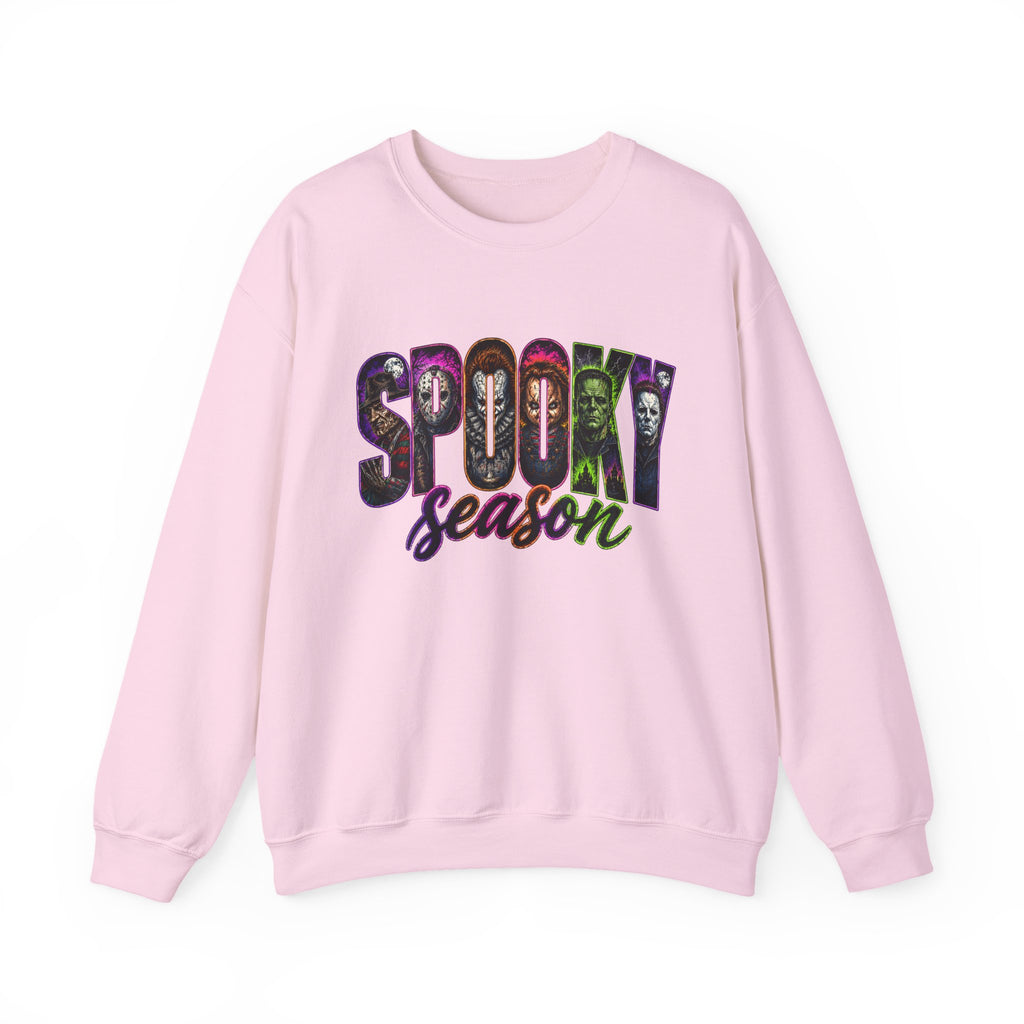 Spooky Season Crewneck Sweatshirt – Colorful Horror Characters Graphic