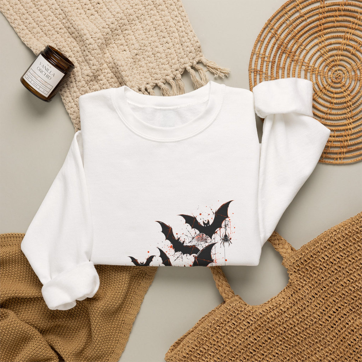 Crewneck Sweatshirt — 'Bat Shit Crazy' Halloween Bat Graphic