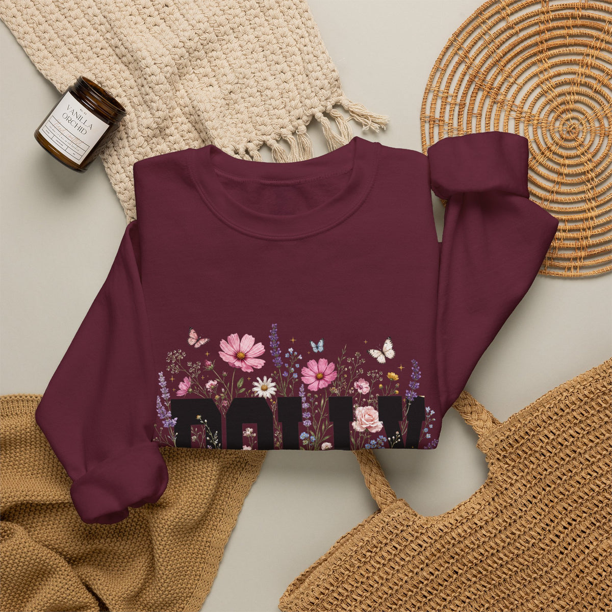 Mom Floral Crewneck Sweatshirt — Floral 'MOM' Garden Design, Mother's Day Gift