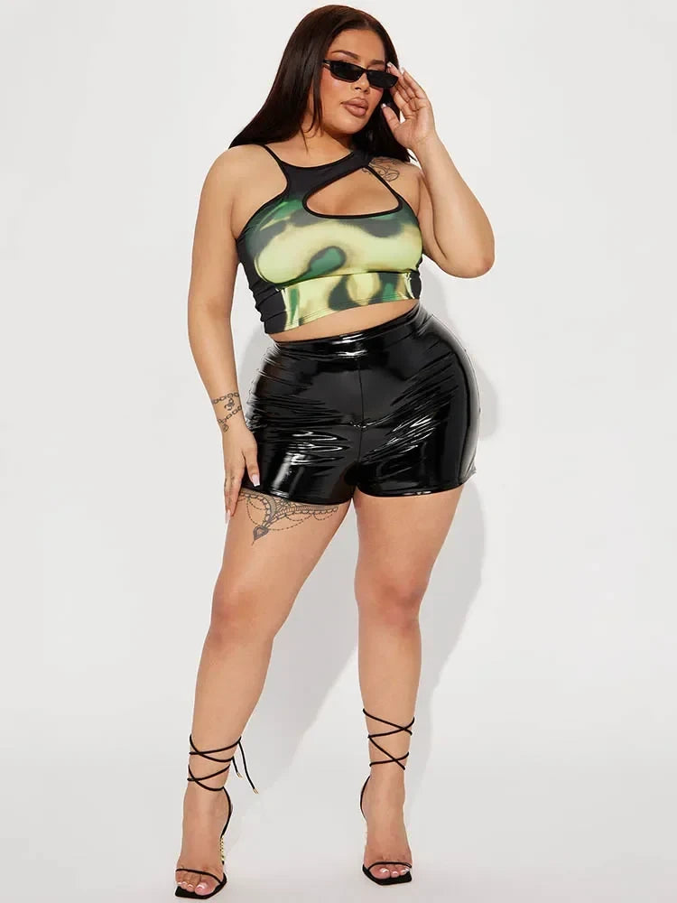 Glossy Plus Size Faux Leather Shorts