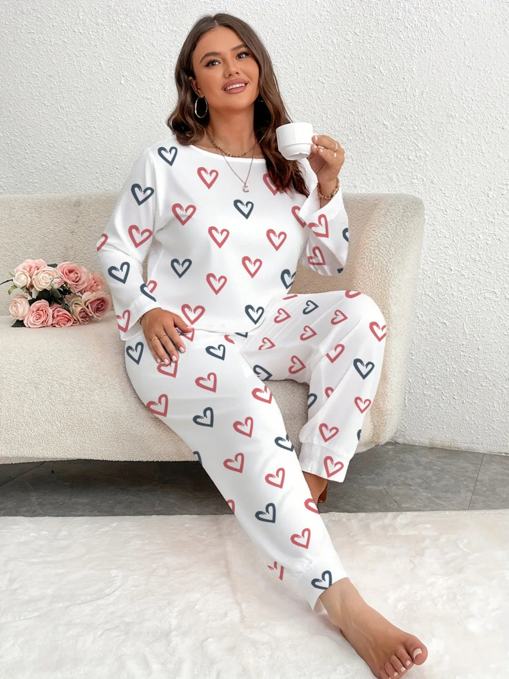 Heart Print Winter Pajamas