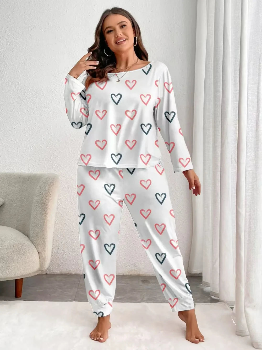 Heart Print Winter Pajamas