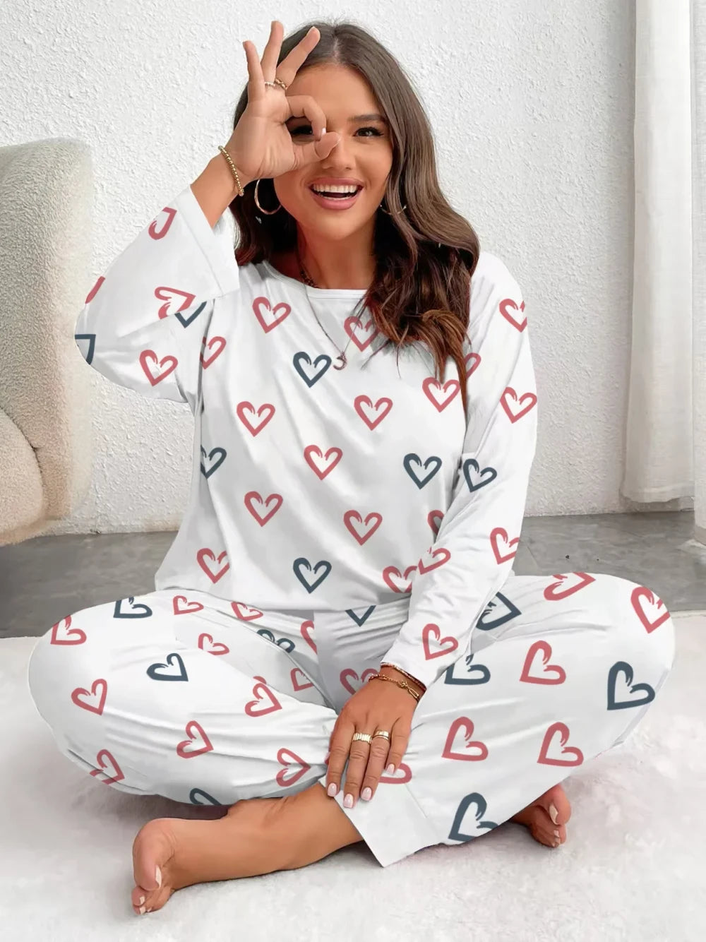 Heart Print Winter Pajamas