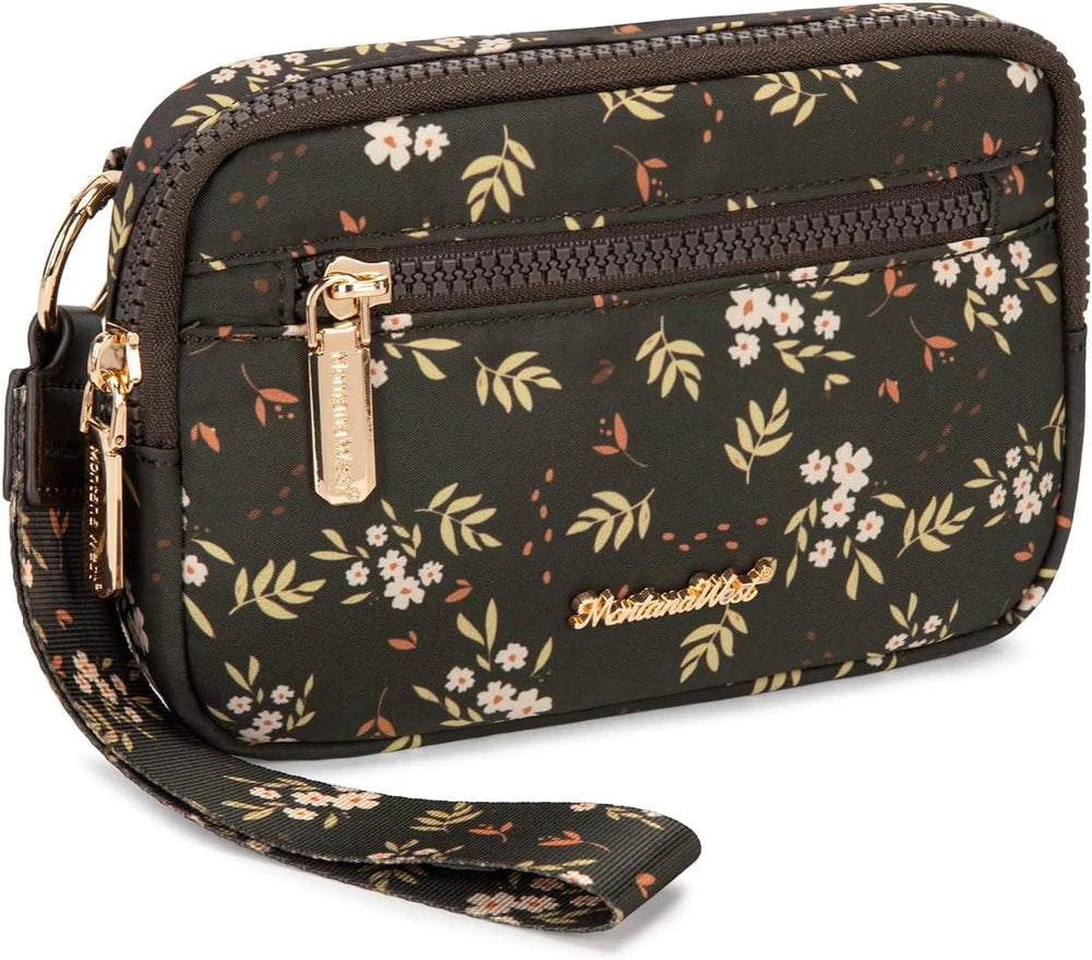 Floral Nylon Crossbody Phone Wallet