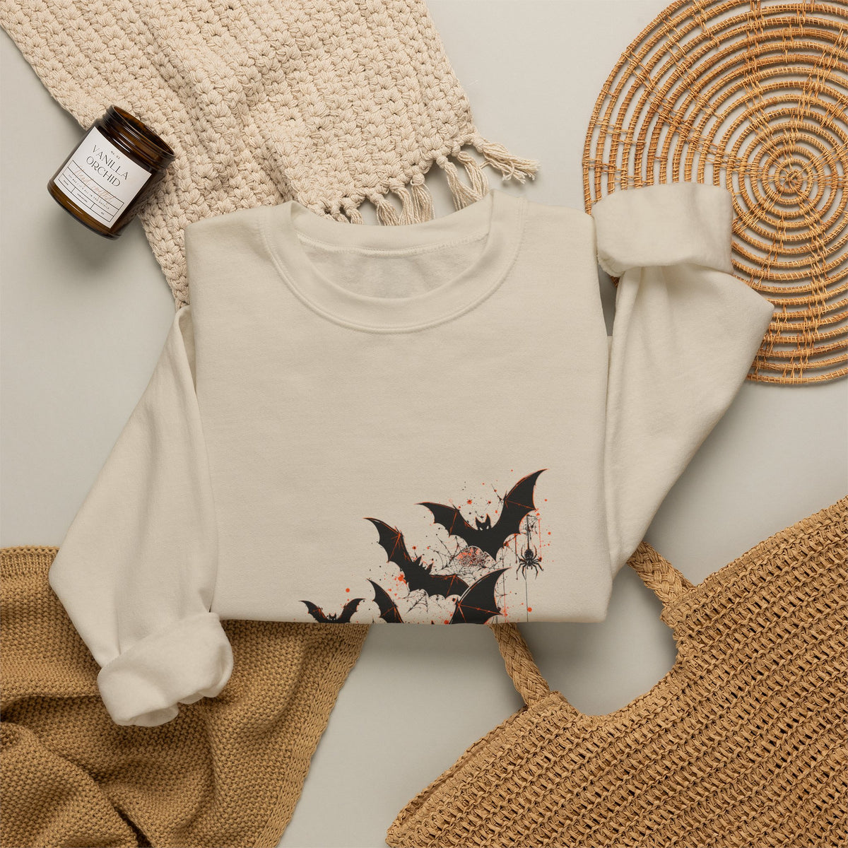 Crewneck Sweatshirt — 'Bat Shit Crazy' Halloween Bat Graphic