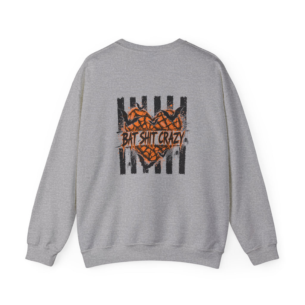 Crewneck Sweatshirt — 'Bat Shit Crazy' Halloween Bat Graphic