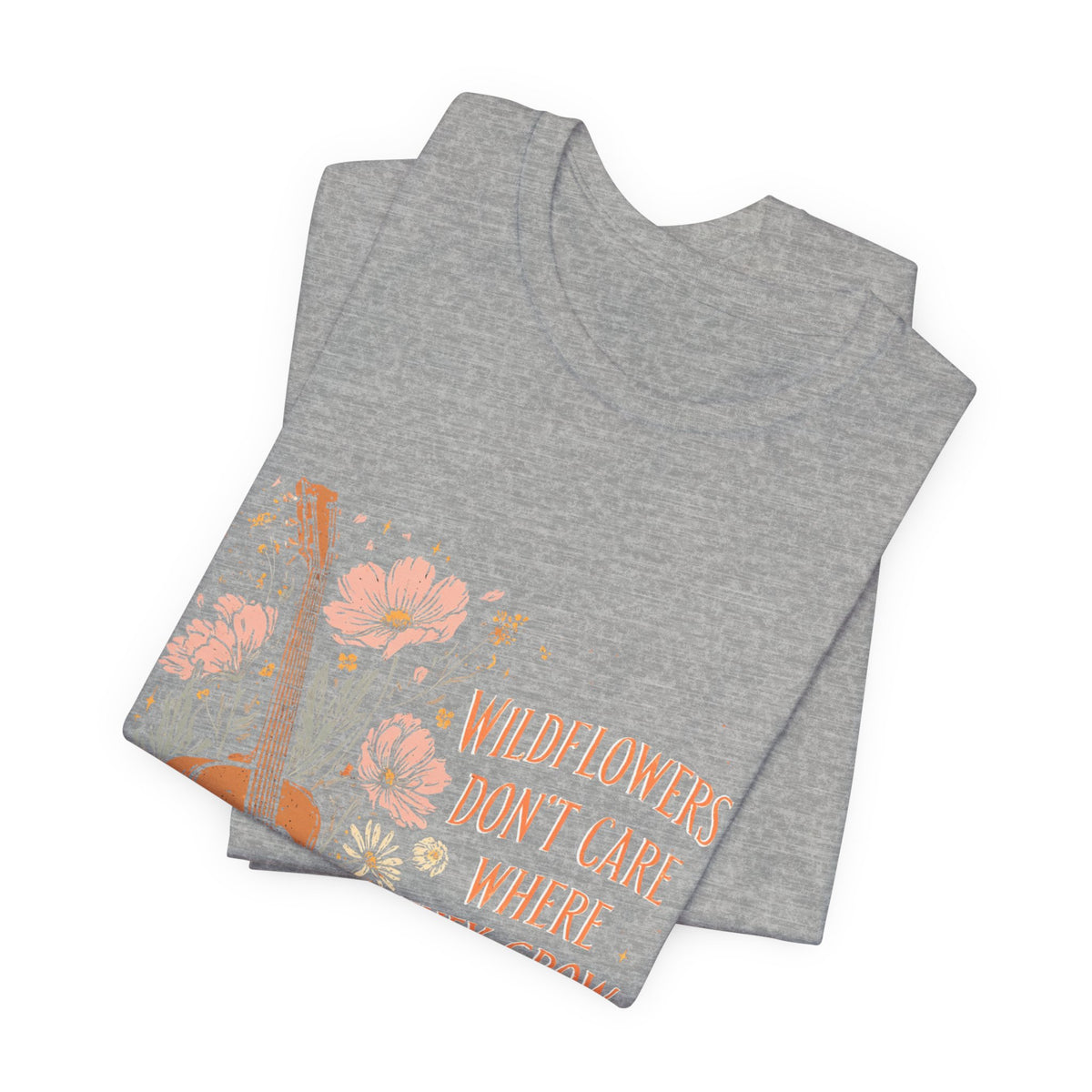 Wildflowers Don't Care Guitar Tee — Floral Boho Music T-Shirt