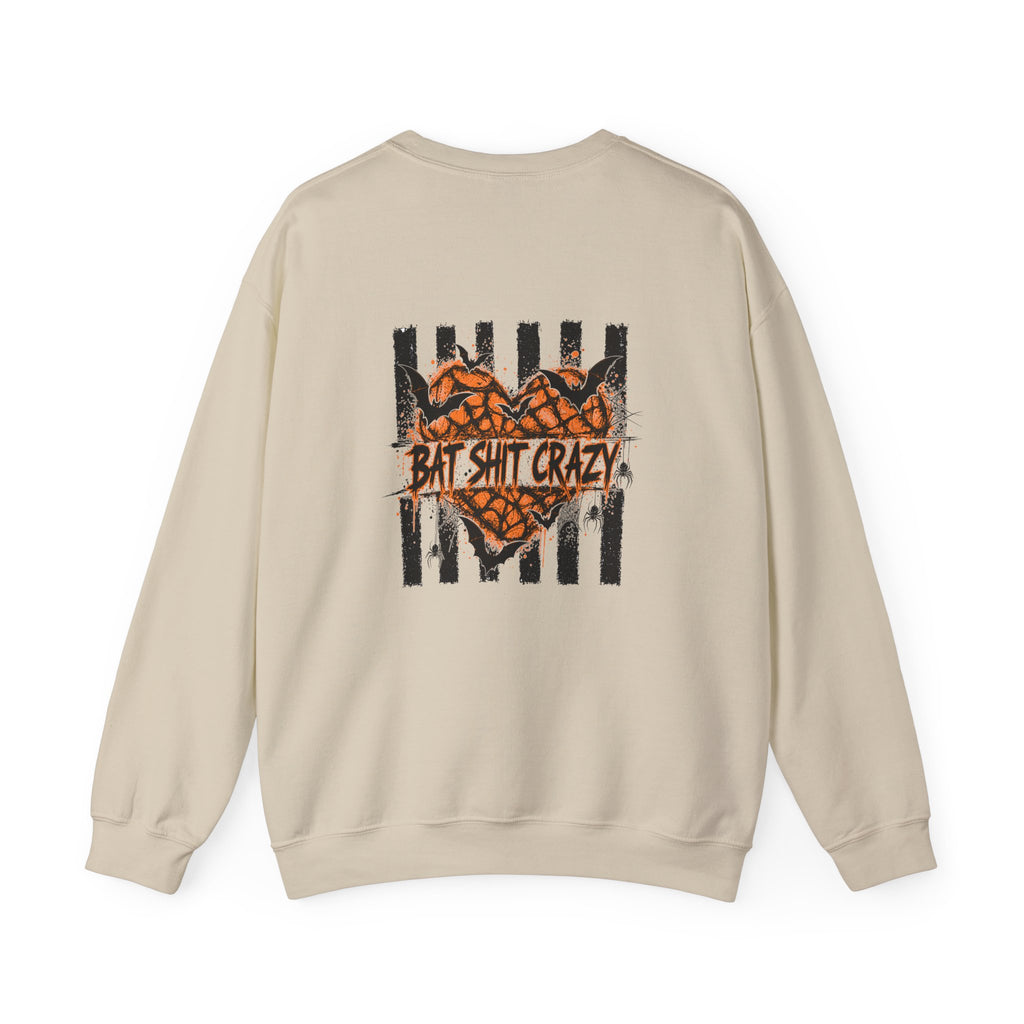 Crewneck Sweatshirt — 'Bat Shit Crazy' Halloween Bat Graphic