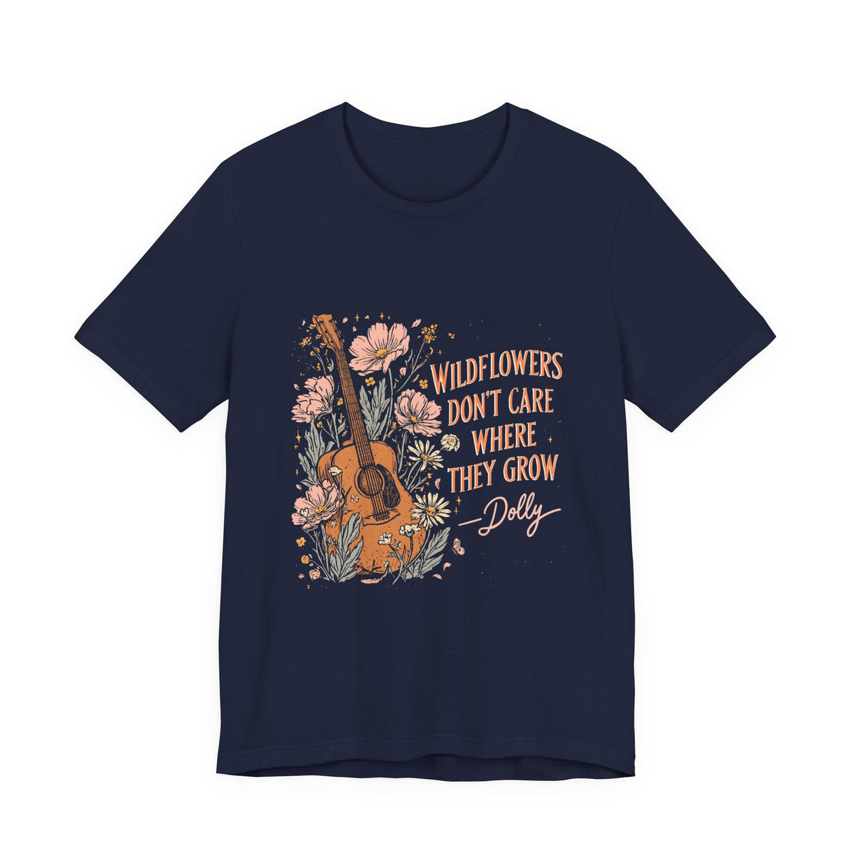 Wildflowers Don't Care Guitar Tee — Floral Boho Music T-Shirt