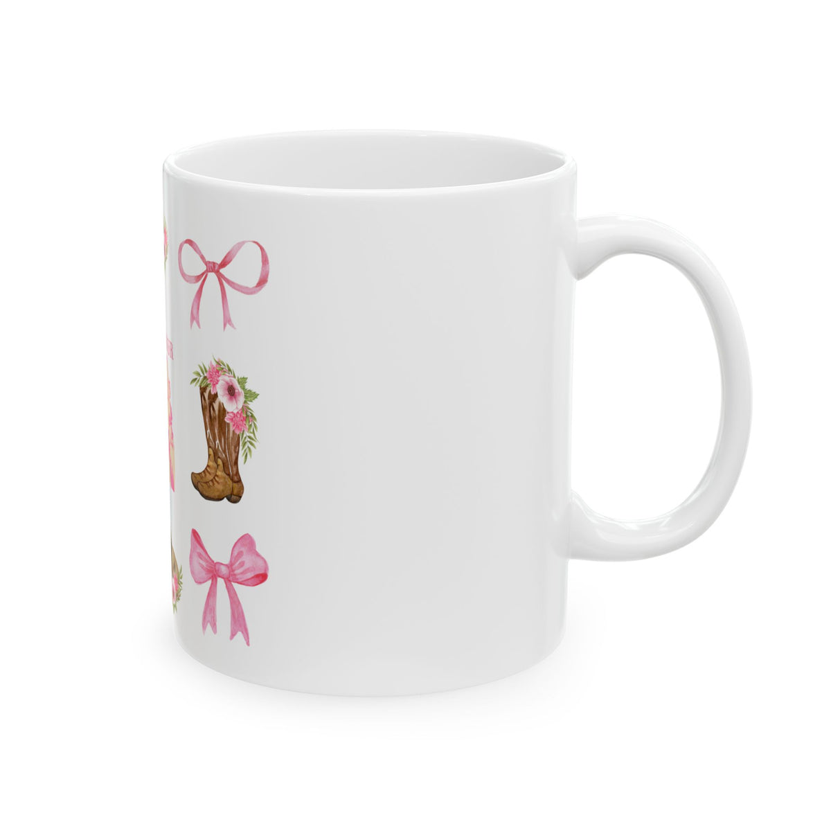 Country Charm Ceramic Mug — Pink Girly Cowgirl Icons & “I Beg Your” Quote (11oz/15oz)