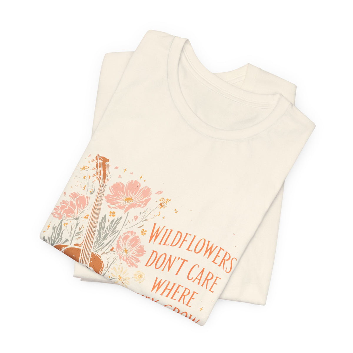 Wildflowers Don't Care Guitar Tee — Floral Boho Music T-Shirt