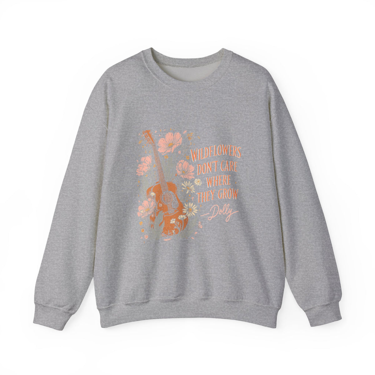 Crewneck Sweatshirt — Wildflowers Don’t Care Where They Grow Floral Guitar Graphic