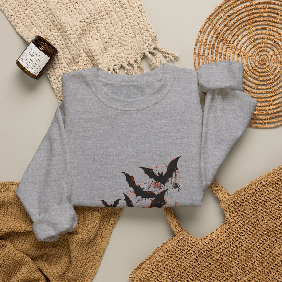 Crewneck Sweatshirt — 'Bat Shit Crazy' Halloween Bat Graphic