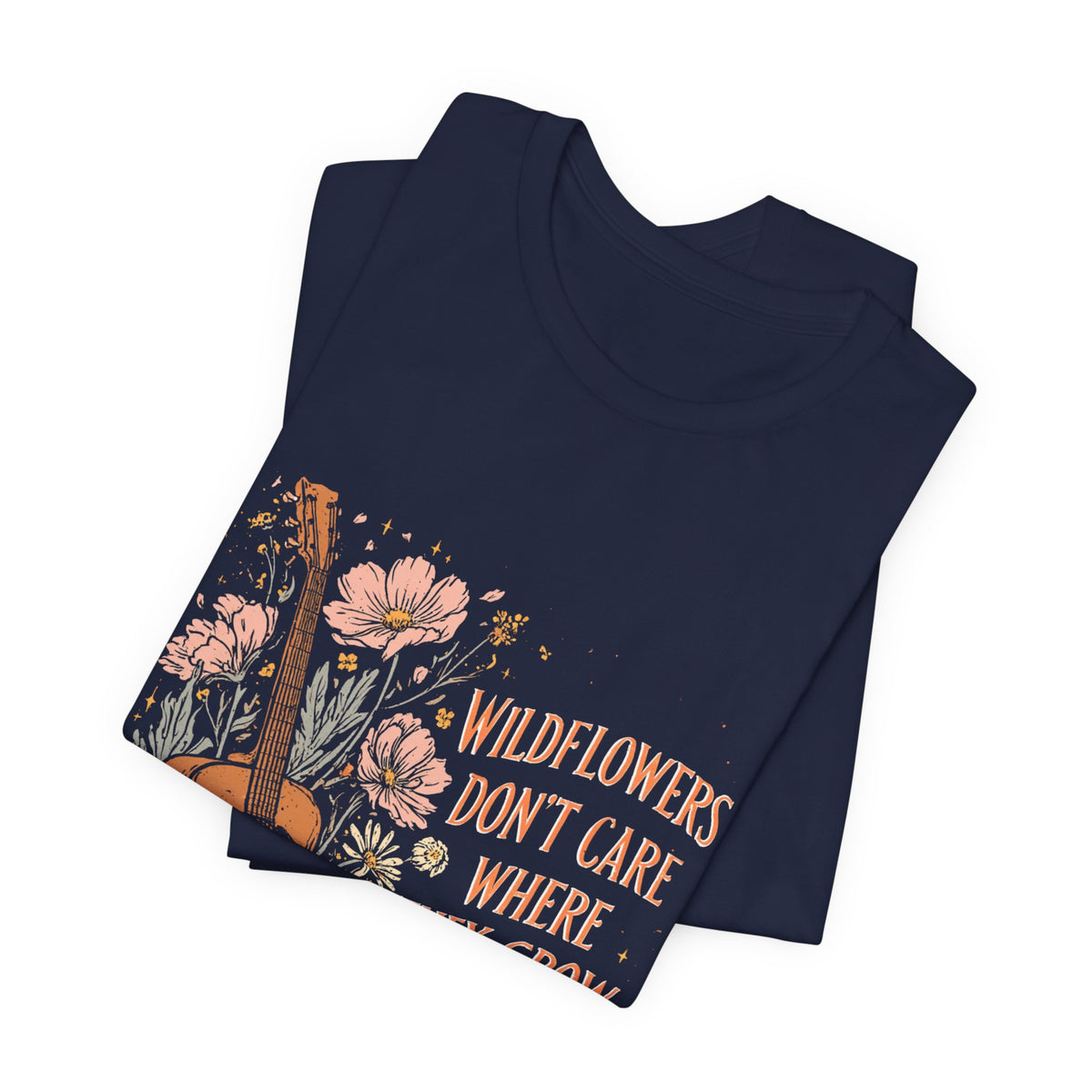 Wildflowers Don't Care Guitar Tee — Floral Boho Music T-Shirt