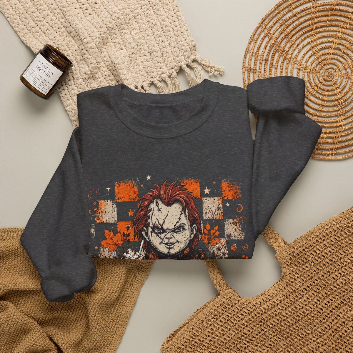 Chucky Halloween Crewneck Sweatshirt — Spooky Pumpkin Horror Graphic