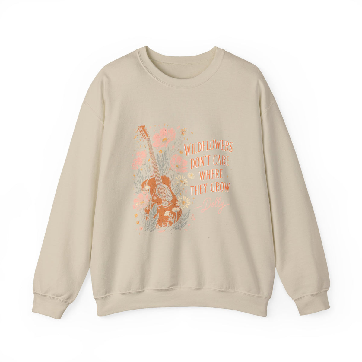Crewneck Sweatshirt — Wildflowers Don’t Care Where They Grow Floral Guitar Graphic