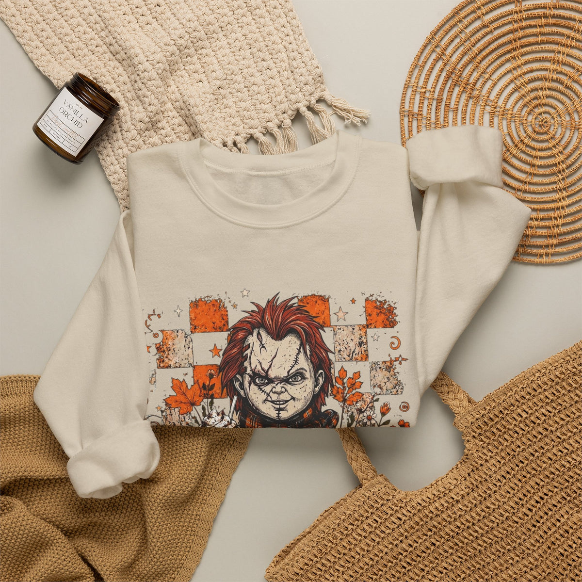 Chucky Halloween Crewneck Sweatshirt — Spooky Pumpkin Horror Graphic