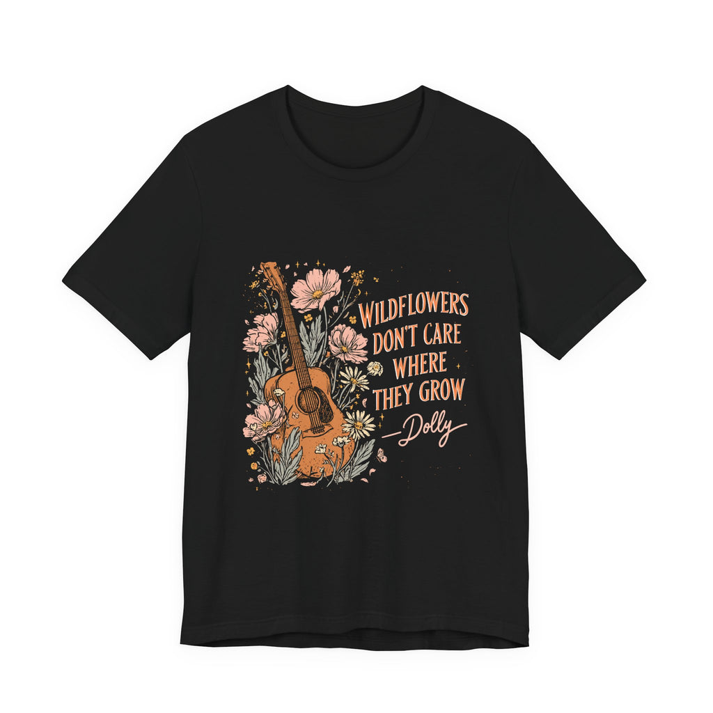 Wildflowers Don't Care Guitar Tee — Floral Boho Music T-Shirt