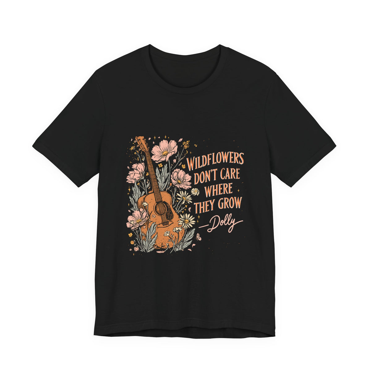 Wildflowers Don't Care Guitar Tee — Floral Boho Music T-Shirt