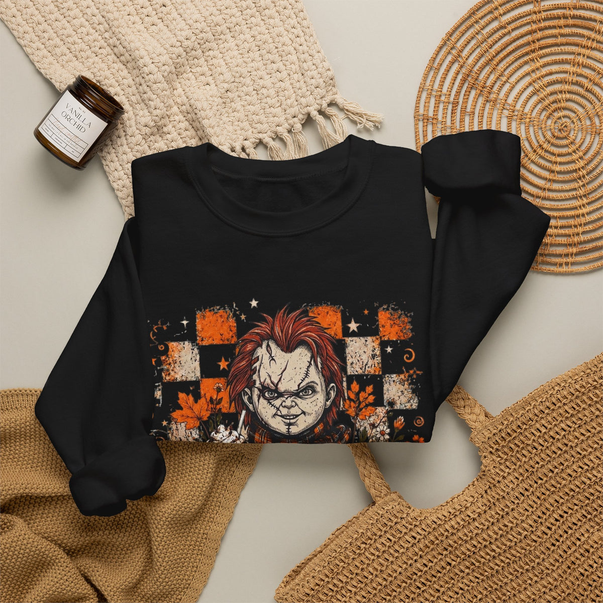 Chucky Halloween Crewneck Sweatshirt — Spooky Pumpkin Horror Graphic