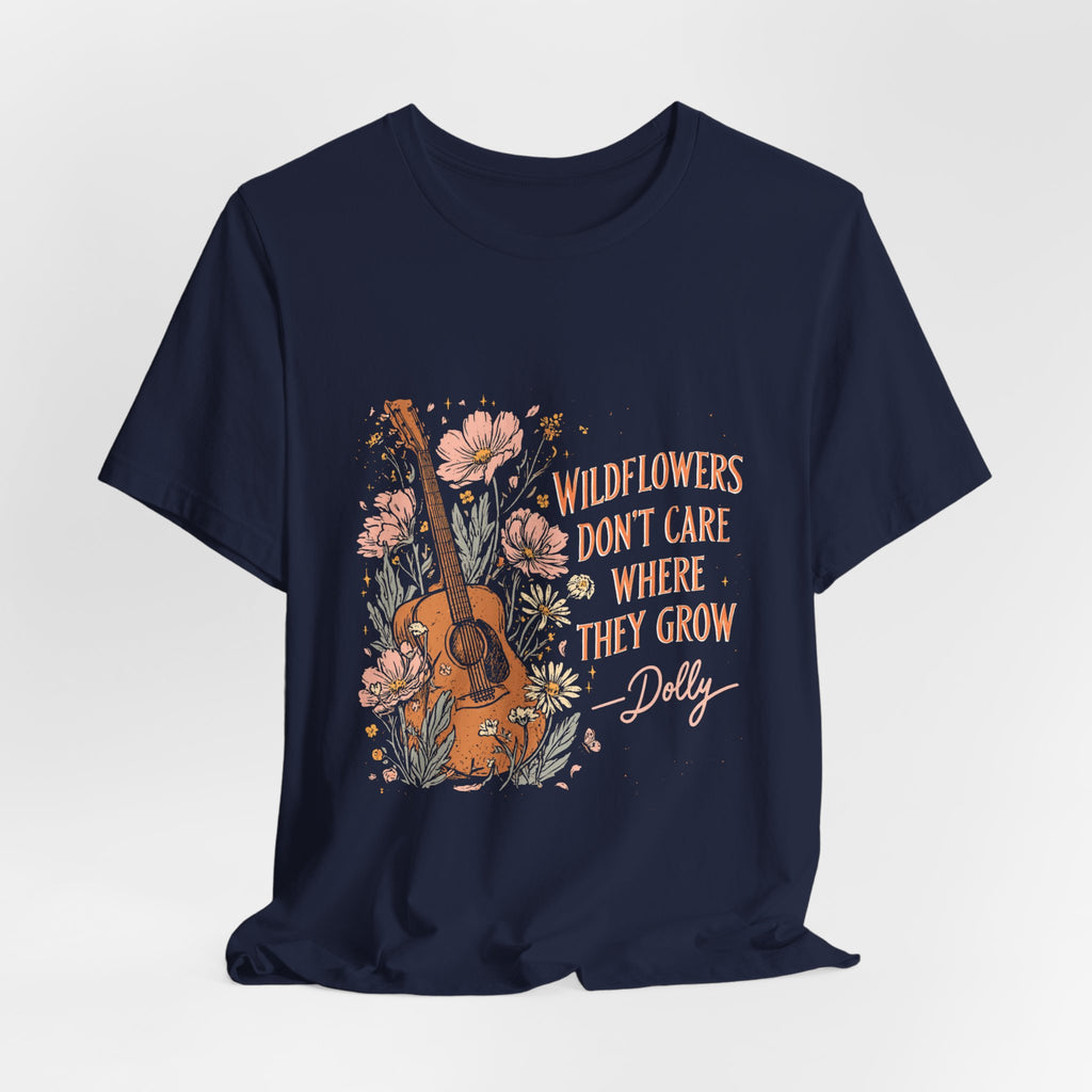 Wildflowers Don't Care Guitar Tee — Floral Boho Music T-Shirt