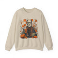 Frankenstein Halloween Crewneck Sweatshirt — Retro Pumpkin & Coffee Spooky Plaid