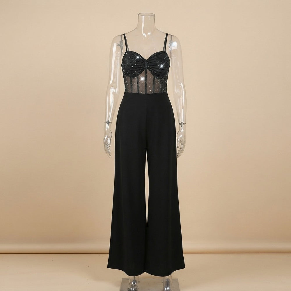 Shimmering Mesh Backless Jumpsuit